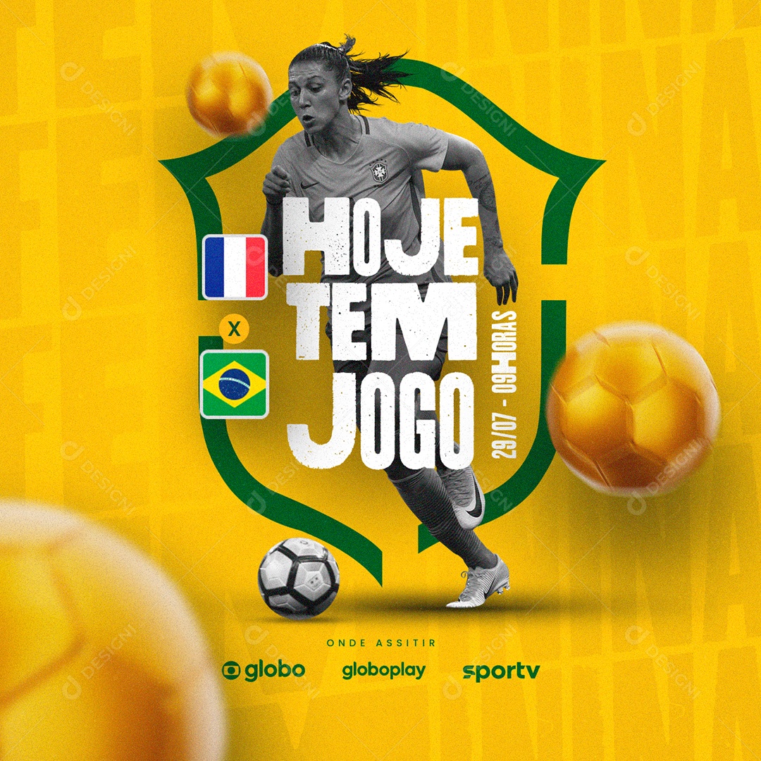 Hoje Tem Jogo Brasil x França Copa Feminina Futebol Social Media PSD  Editável.zip em 2023