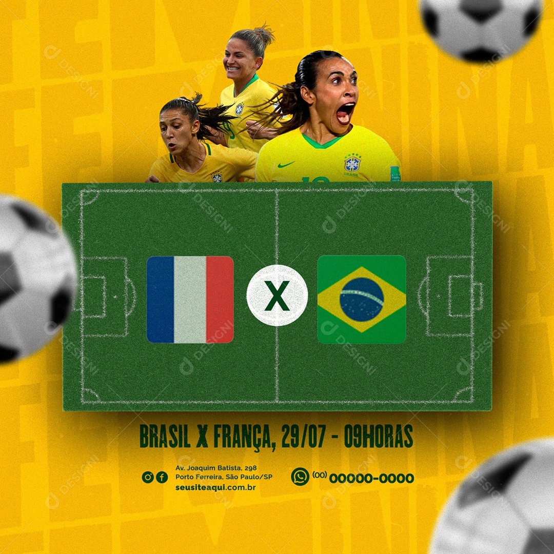 Futebol Feminino Brasil X França Social Media PSD Editável
