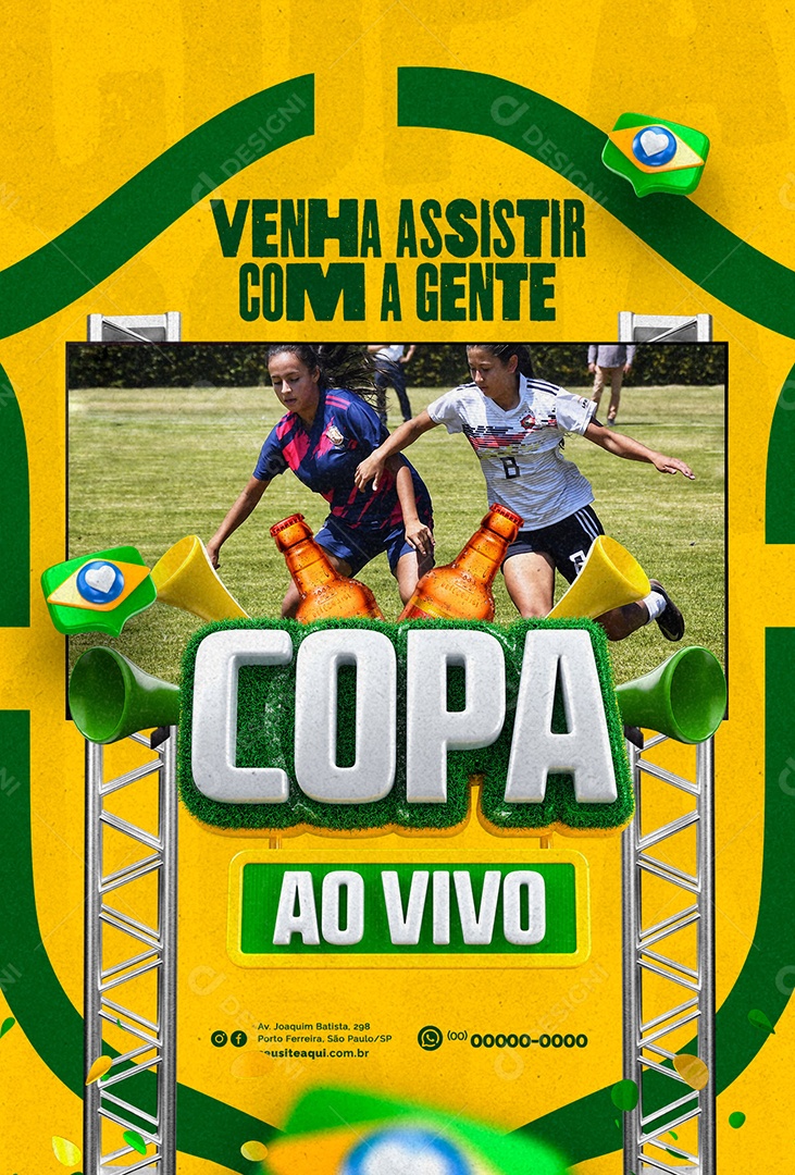 Venha Assistir Com A Gente Copa Ao Vivo Flyer Cervejaria Copa do Mundo Social Media PSD Editável