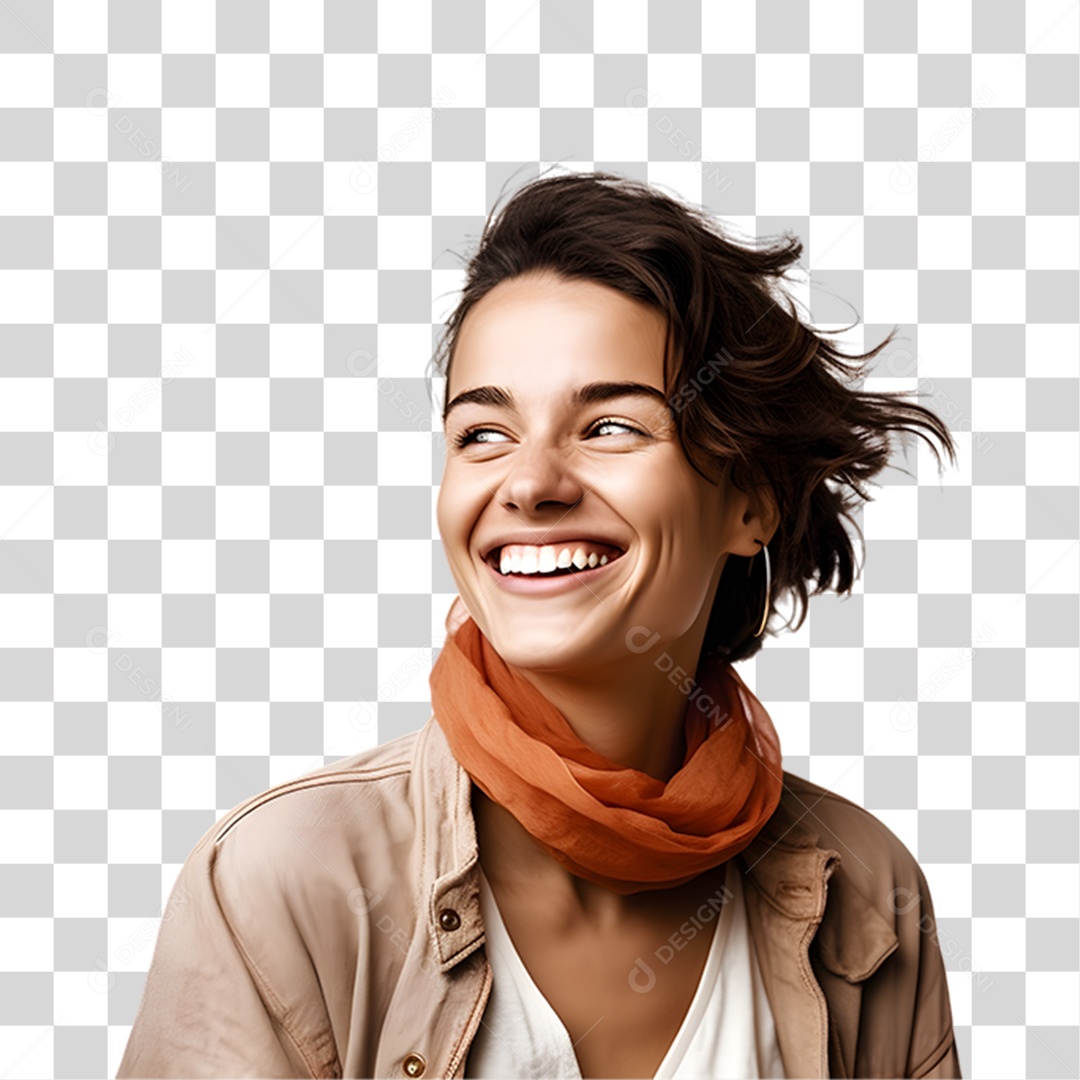 Mulher de Roupa Xadrez com Copo na Mão Sorrindo Fundo PNG Transparente  [download] - Designi