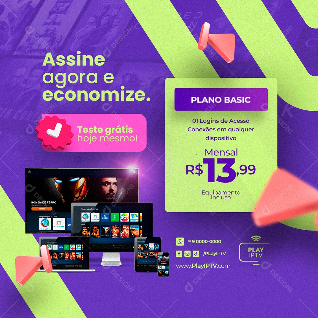 Assine Agora E Economize Plano Basic IPTV Social Media PSD Editável