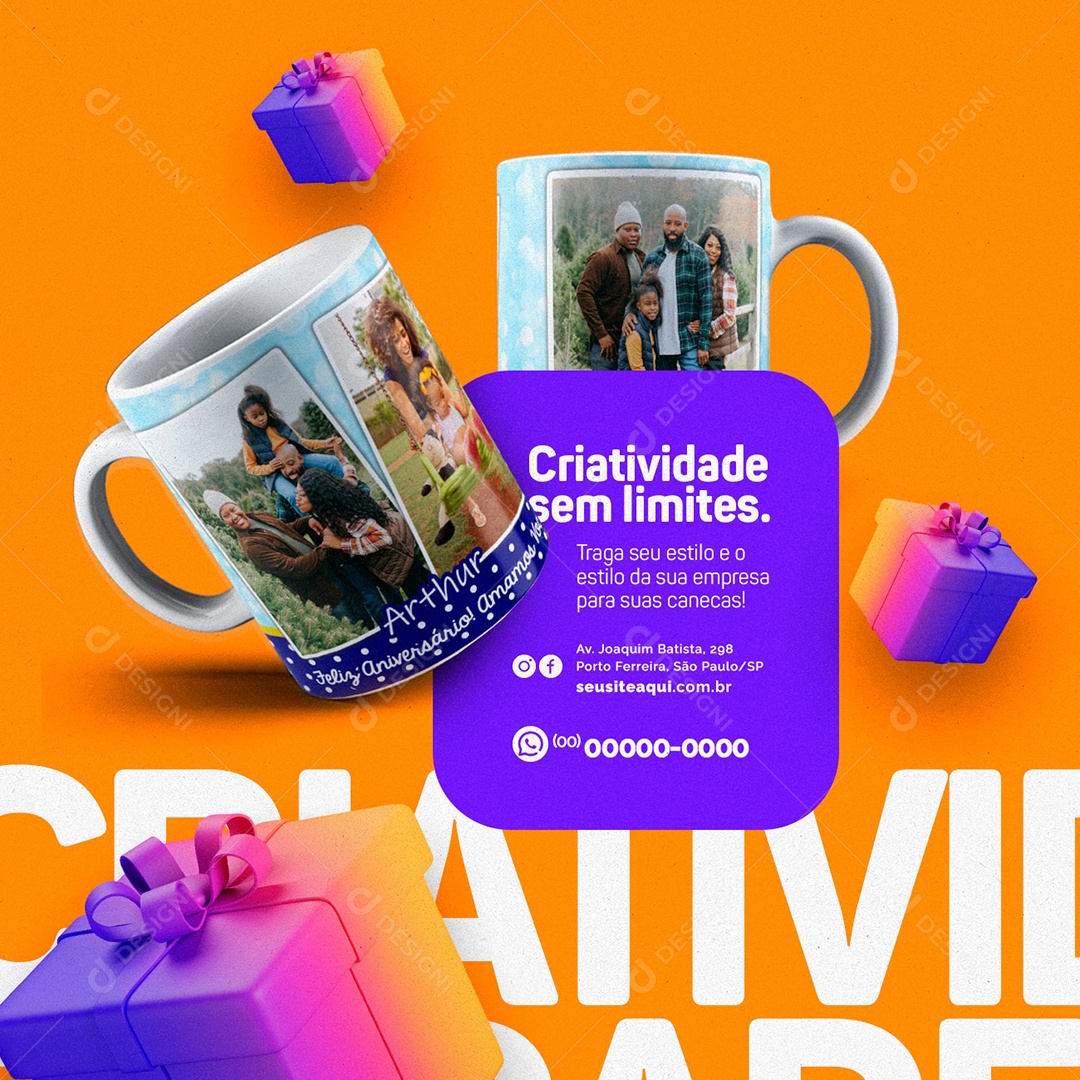 Criatividade Sem Limites Loja De Caneca Social Media PSD Editável