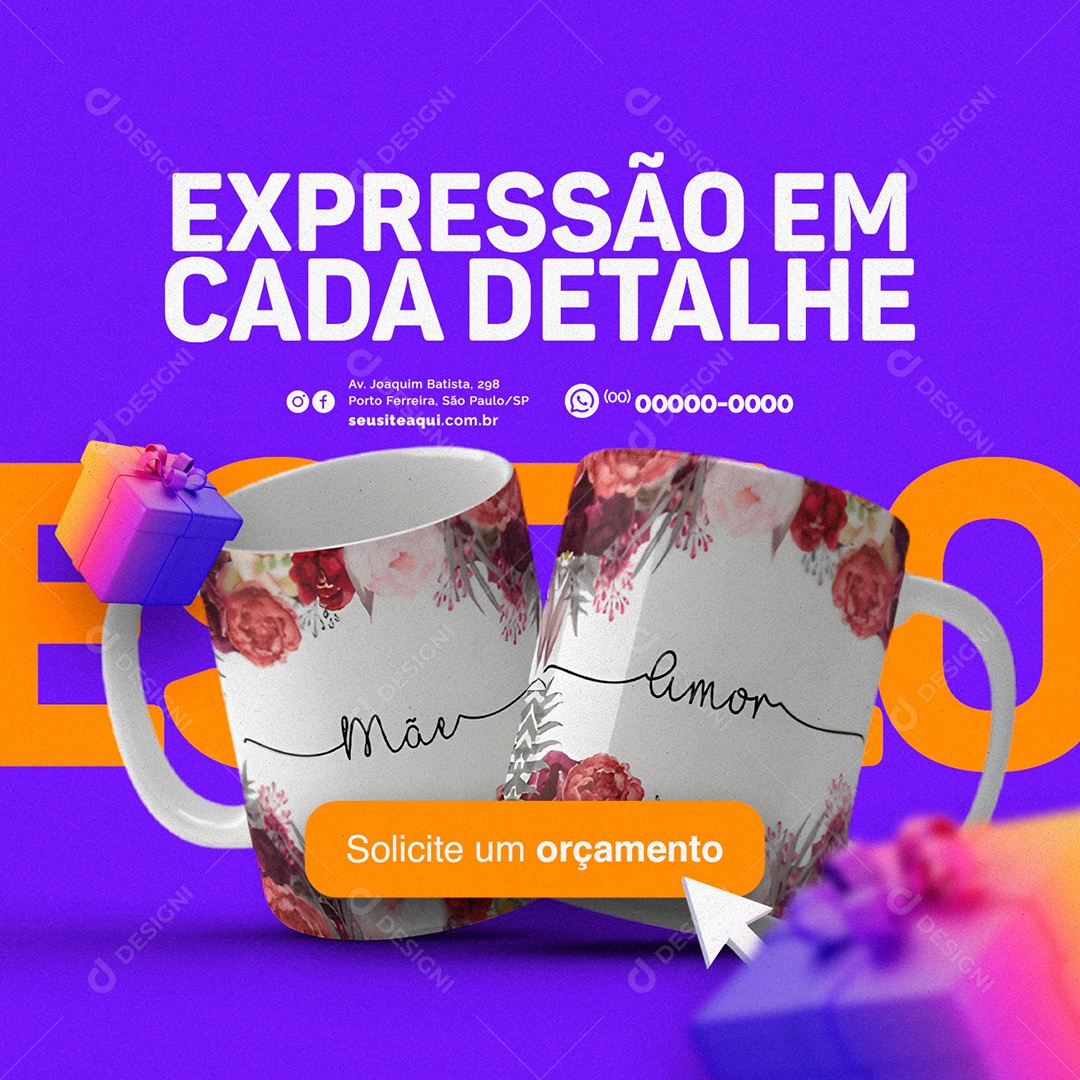 Expressão Em Cada Detalhe Loja De Caneca Social Media PSD Editável