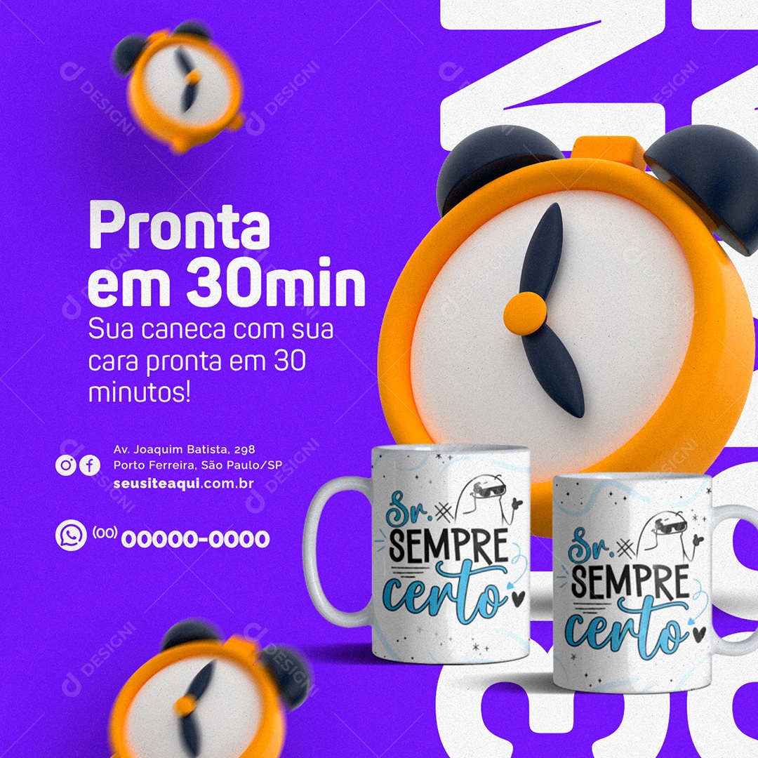 Pronta Em 30Min Loja De Caneca Social Media PSD Editável