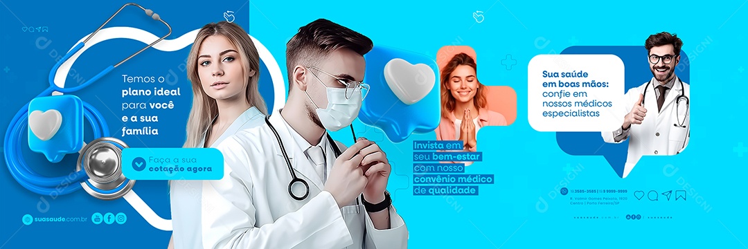 Temos O Plano Ideal Para Você e a Sua Família Convênio Médico Carrossel Social Media PSD Editável