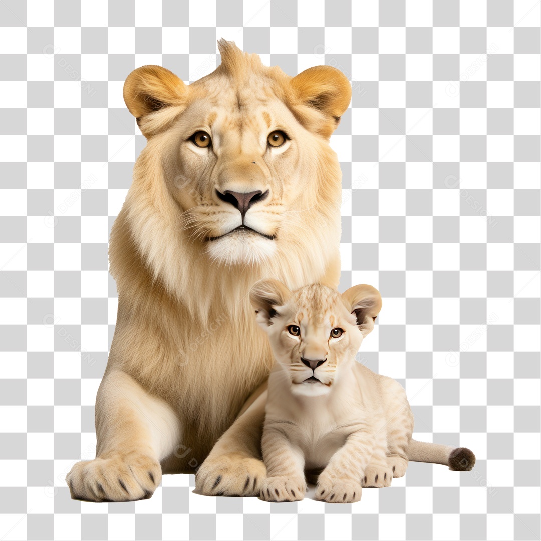 Lion and Cub Lying Down Looking at Camera Transparent PNG Background