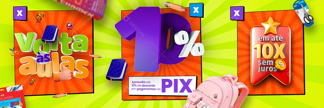 Campanha Publicitária Volta às Aulas Carrossel Até 10% De Desconto No Pix Social Media PSD Editável