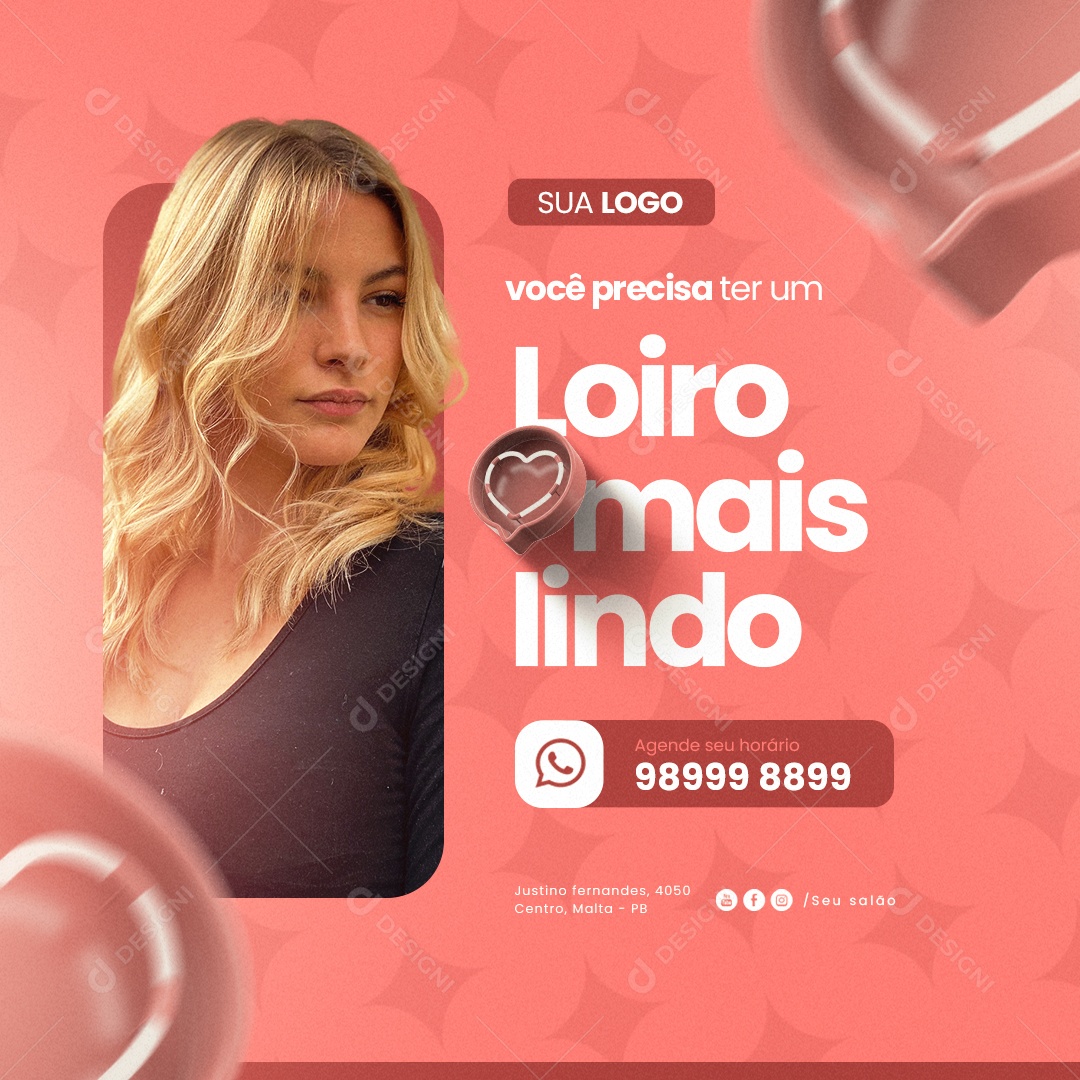 Cabelereira Você Precisa Ter um Loiro mais Lindo Social Media PSD Editável