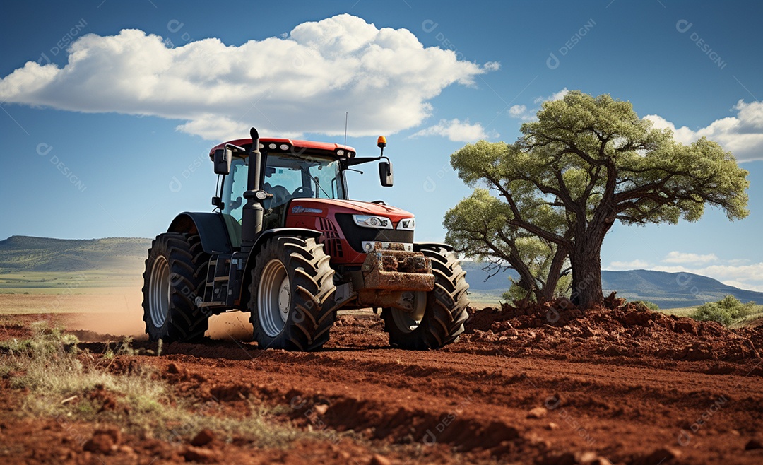 Trator agrícola trabalhando na plantação