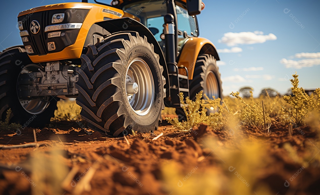 Trator agrícola sobre solo na fazenda