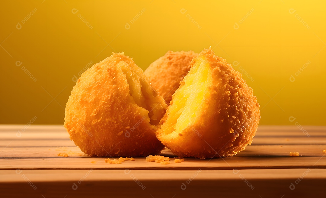 Deliciosas bolinhas de queijo em fundo amarelo