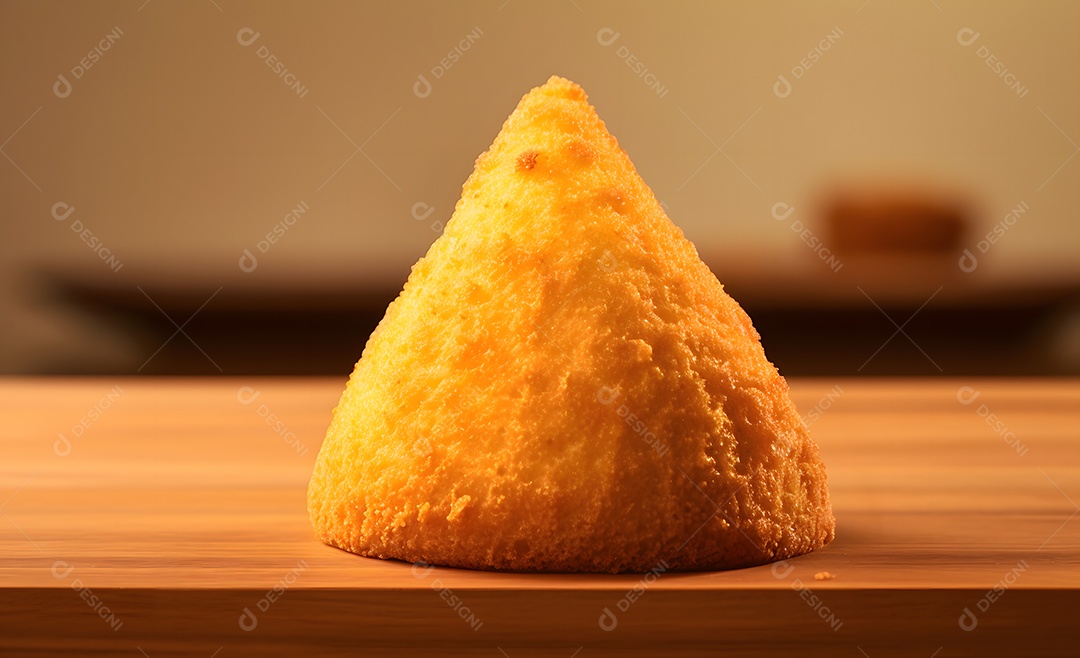 Deliciosa coxinha recheada em fundo amarelo