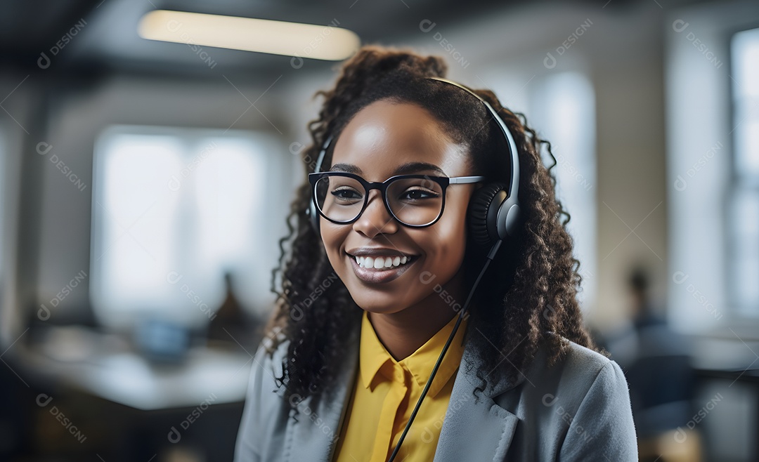 Mulher telefonista de fone de ouvido