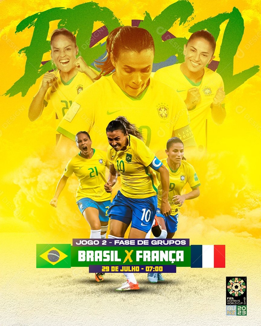 Futebol Feminino Brasil X França Social Media PSD Editável [download] -  Designi