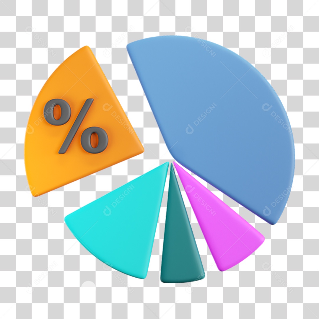 Elemento 3D Gráfico Percentual para Composição PNG Transparente