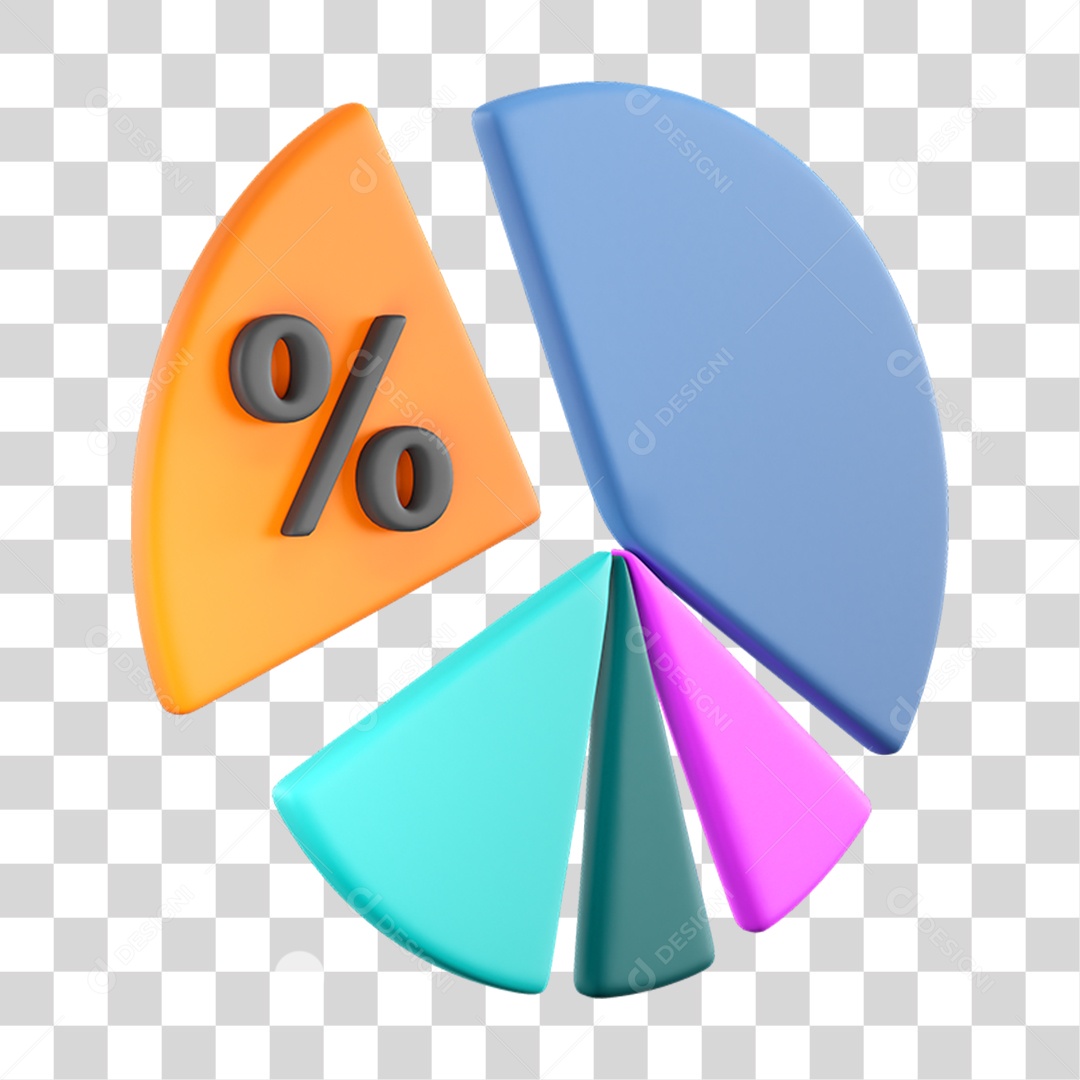 Elemento 3D Gráfico Percentual para Composição PNG Transparente