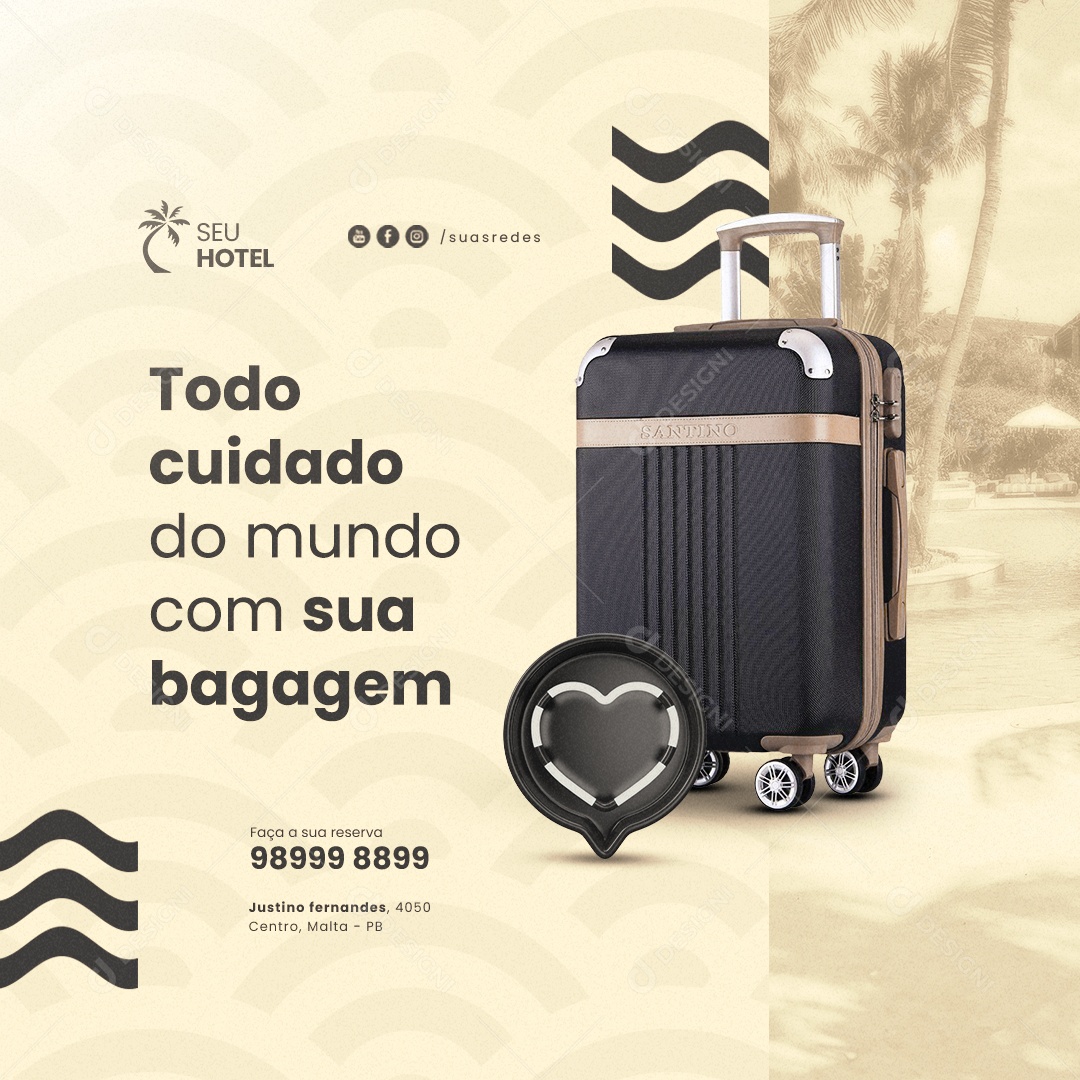 Hotelaria Todo Cuidado do Mundo com Sua Bagagem Social Media PSD Editável