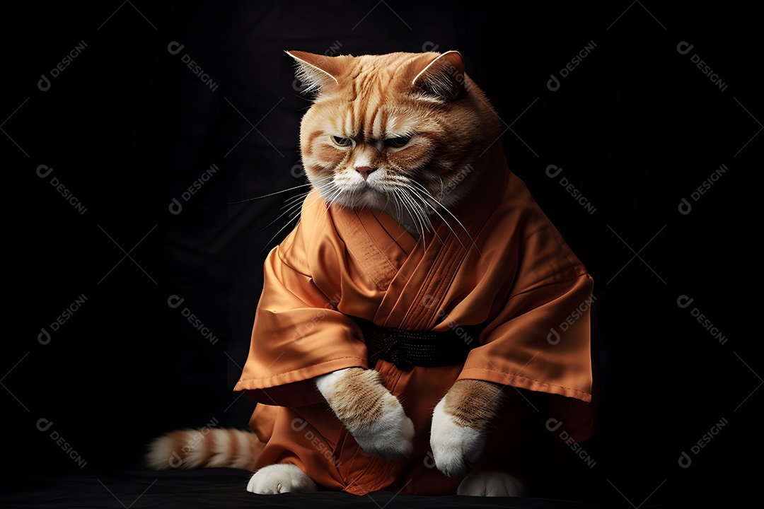 Gato com roupa de karatê