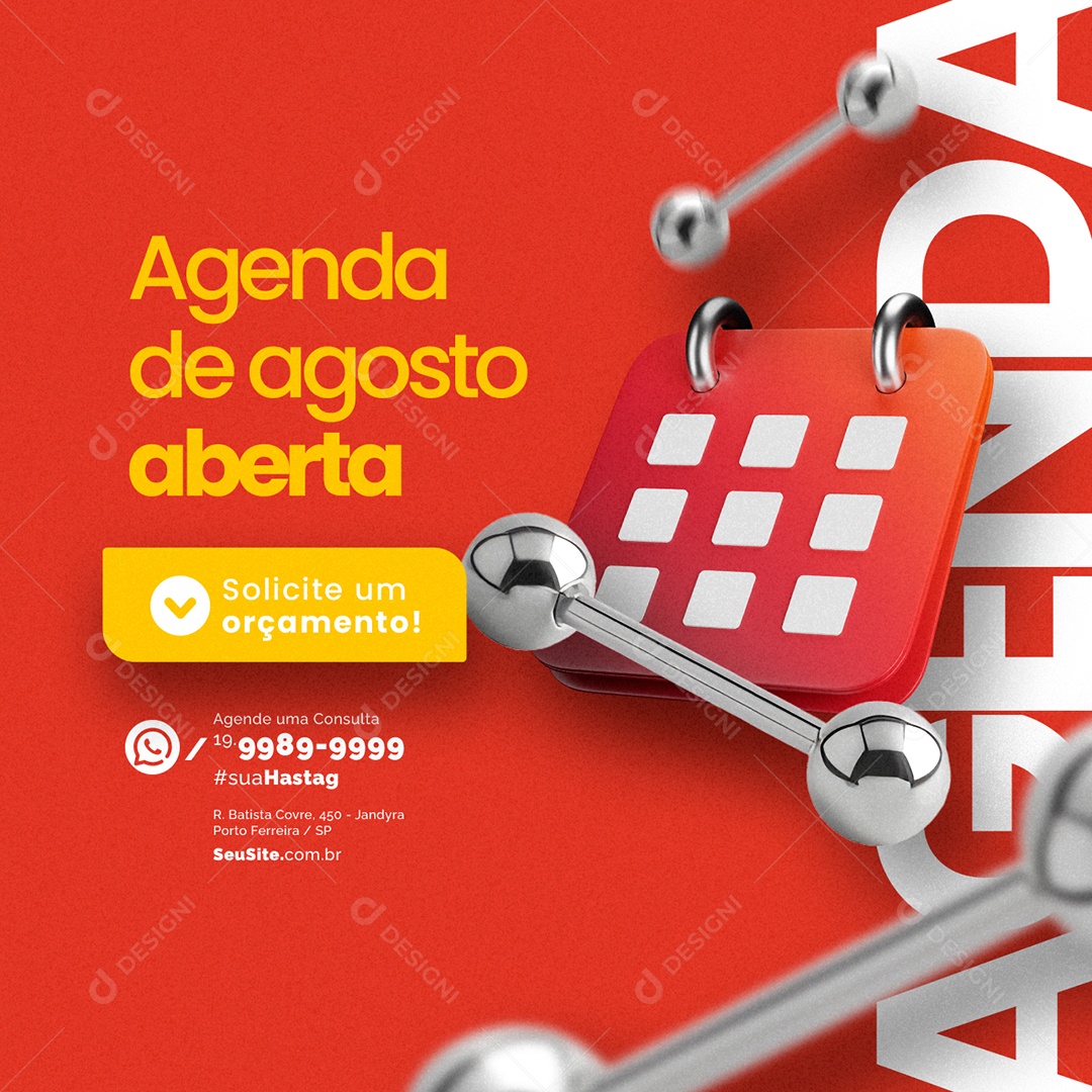 Body Piercing Agenda de Agosto Aberta Social Media PSD Editável