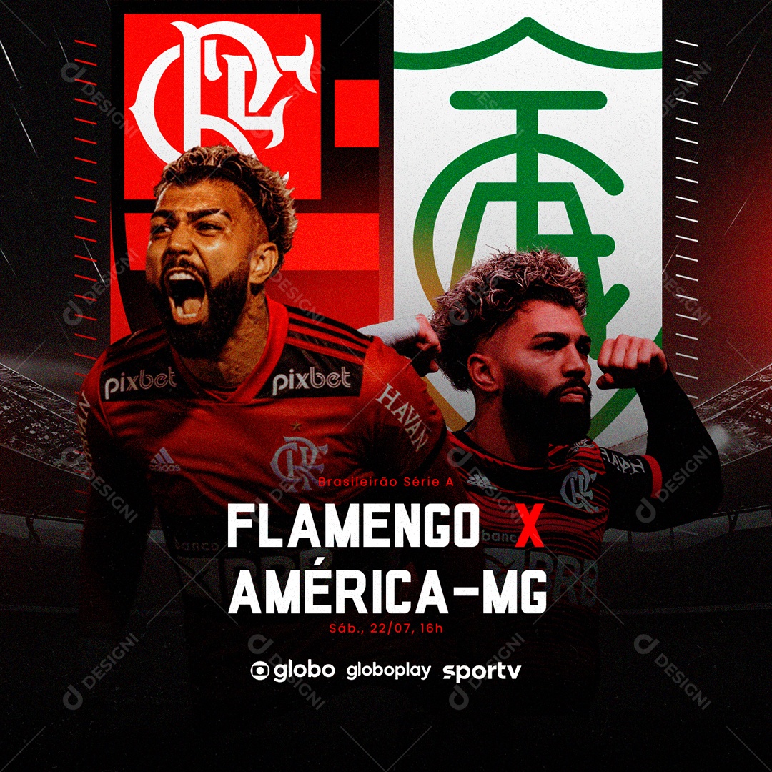 Brasileirão Séria A Flamengo x América MG Social Media PSD Editável