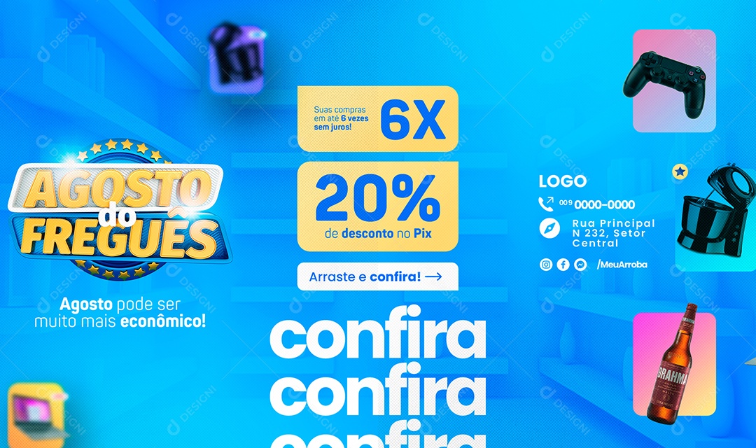 Campanha Publicitária Agosto do Freguês 20% de Desconto no Pix Social Media PSD Editável