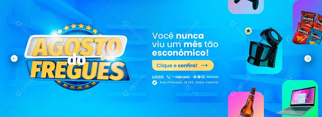 Campanha Publicitária Agosto do Freguês Web Banner Social Media PSD Editável