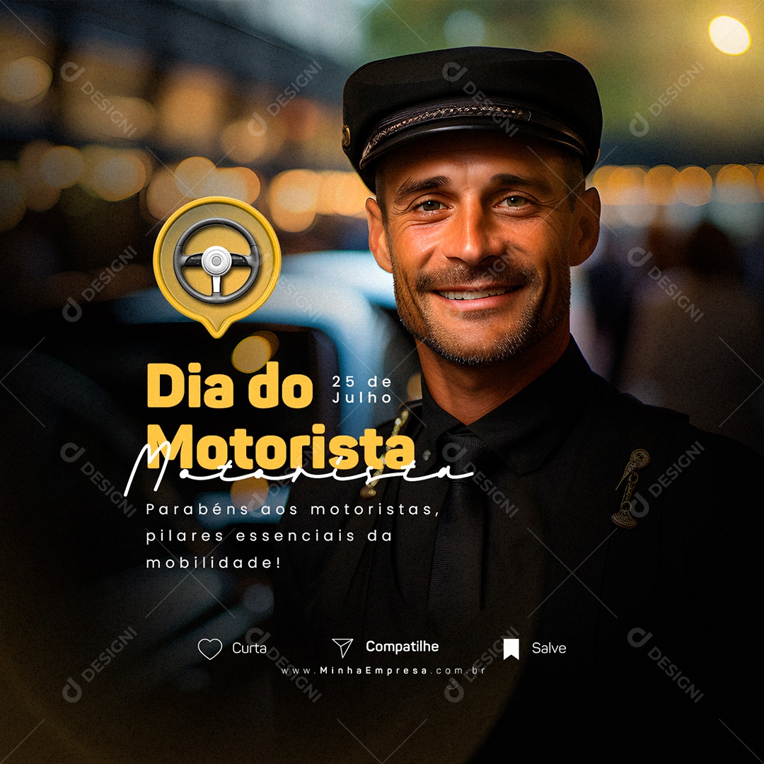 Dia do Motorista Parabéns Pilares Essenciais da Mobilidade Social Media PSD Editável