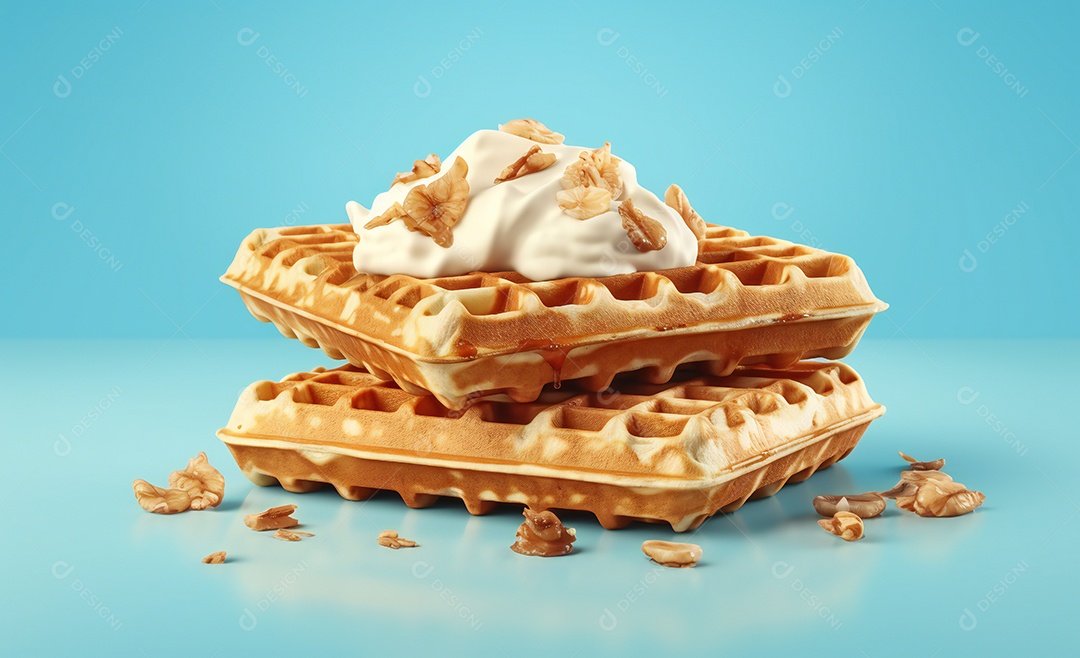 Delicioso waffle belga com sorvete