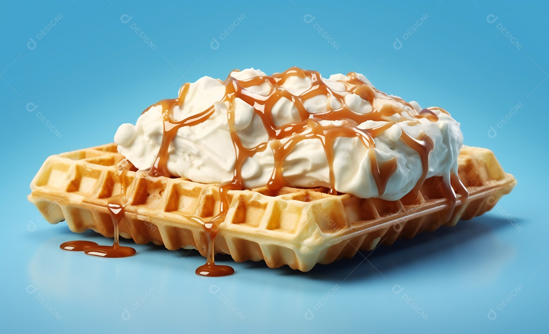 Delicioso waffle belga com sorvete