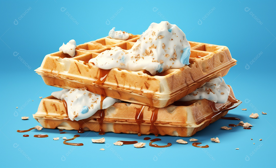 Delicioso waffle belga com sorvete