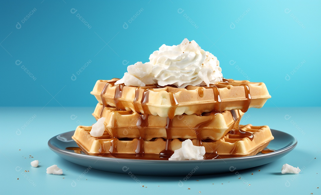 Delicioso waffle belga com sorvete