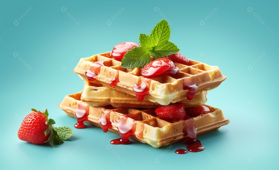 Delicioso waffle belga com morangos