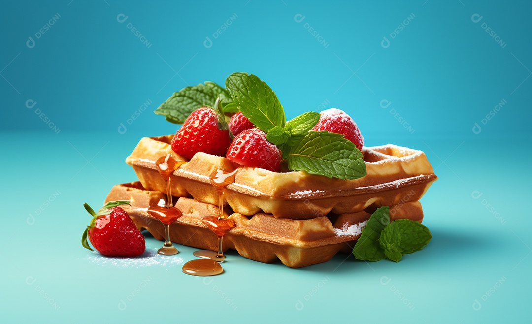 Delicioso waffle belga com morangos