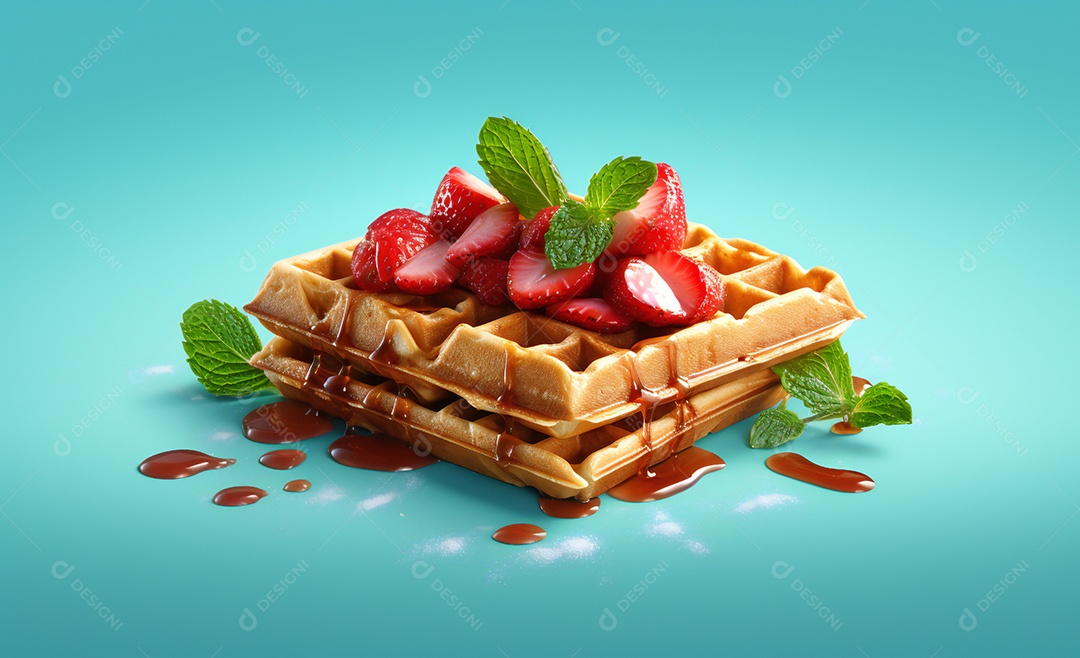 Delicioso waffle belga com morangos