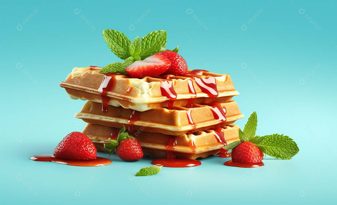 Delicioso waffle belga com morangos