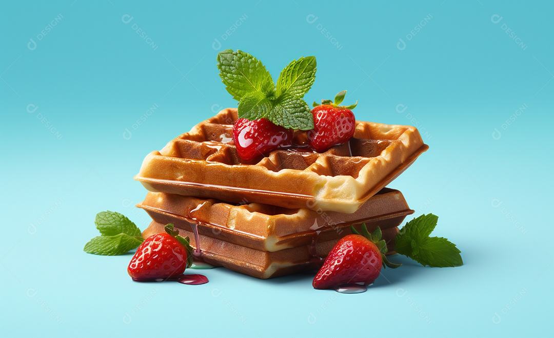 Delicioso waffle belga com morangos