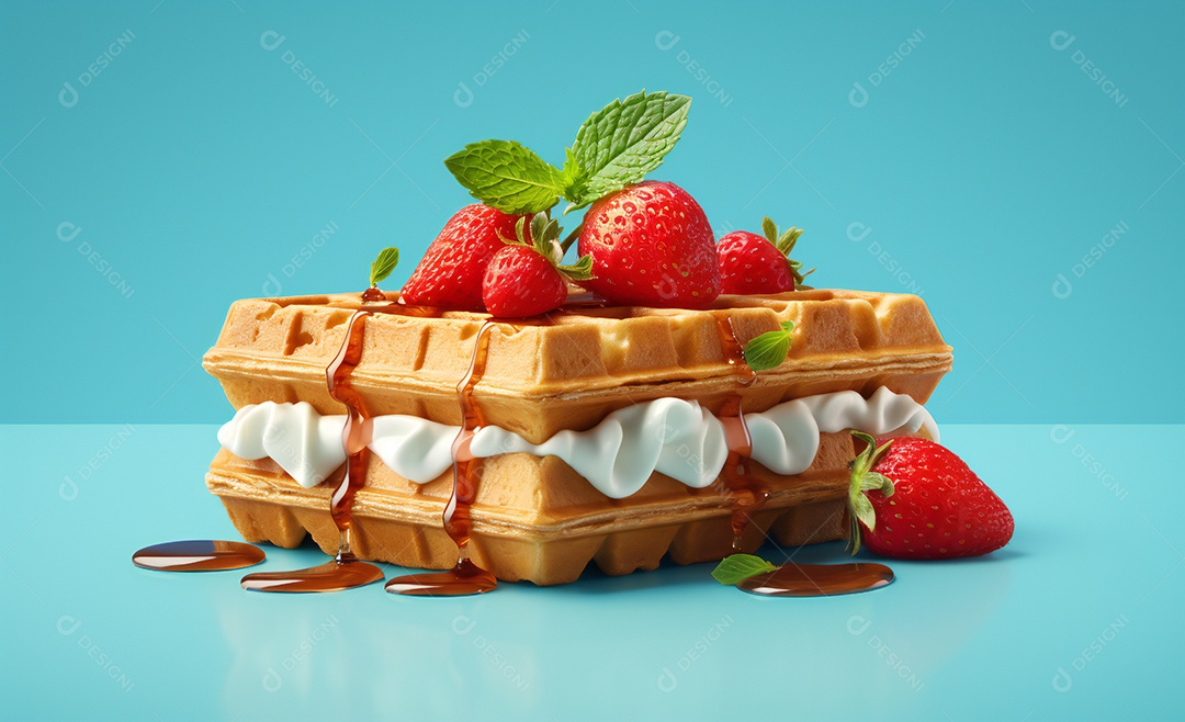 Delicioso waffle belga com morangos