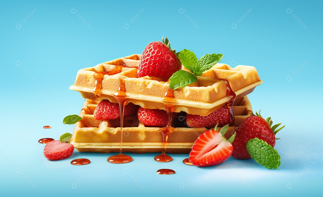 Delicioso waffle belga com morangos