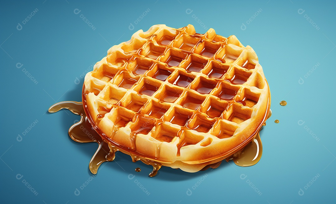 Deliciosos waffle belga com calda de caramelo