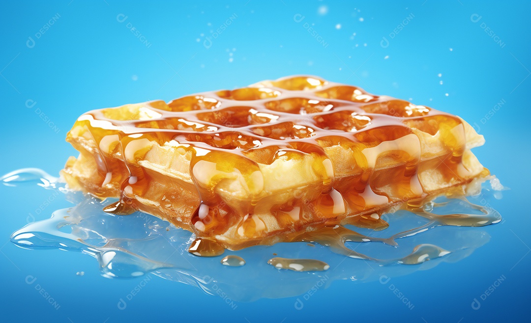 Deliciosos waffle belga com calda de caramelo