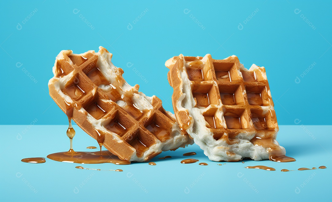 Deliciosos waffle belga com calda de caramelo