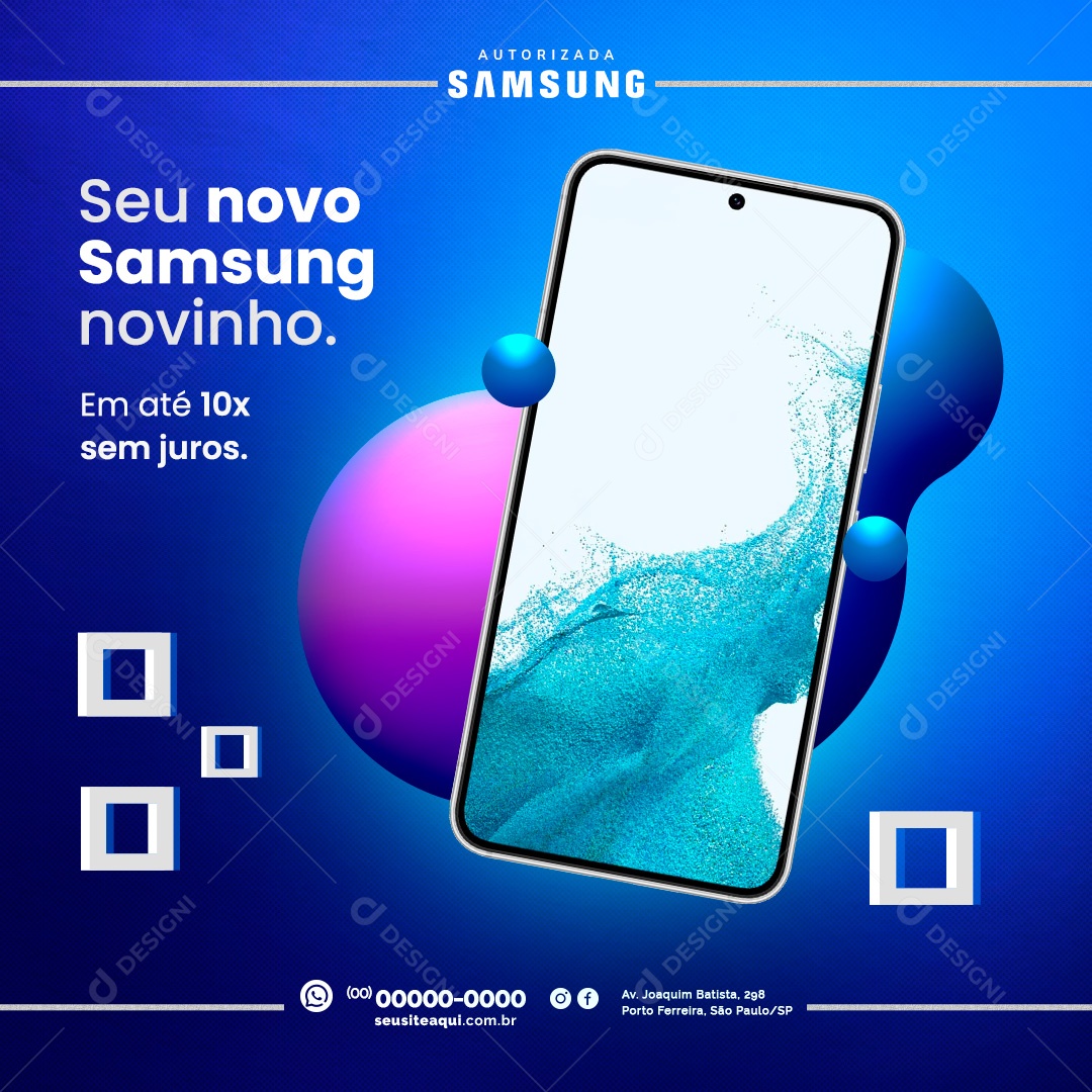 Loja de Celulares Seu Novo Samsung Novinho Social Media PSD Editável