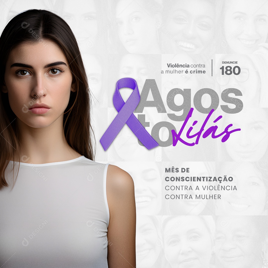 Agosto Lilás Violence Against Women is a Crime Social Media Editable PSD