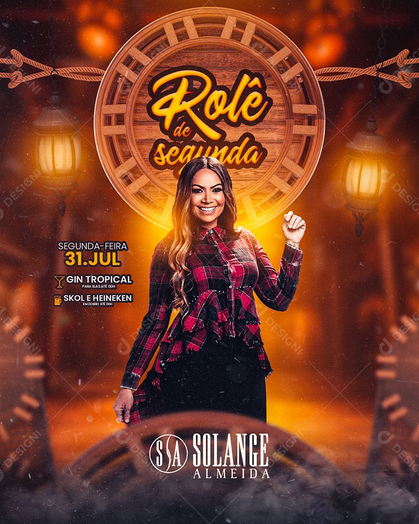 Rolê de Segunda Flyer Solange Almeida Social Media PSD Editável