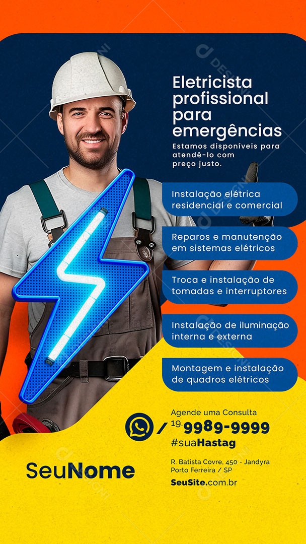 Story Eletricista Profissional para Emergências Social Media PSD Editável