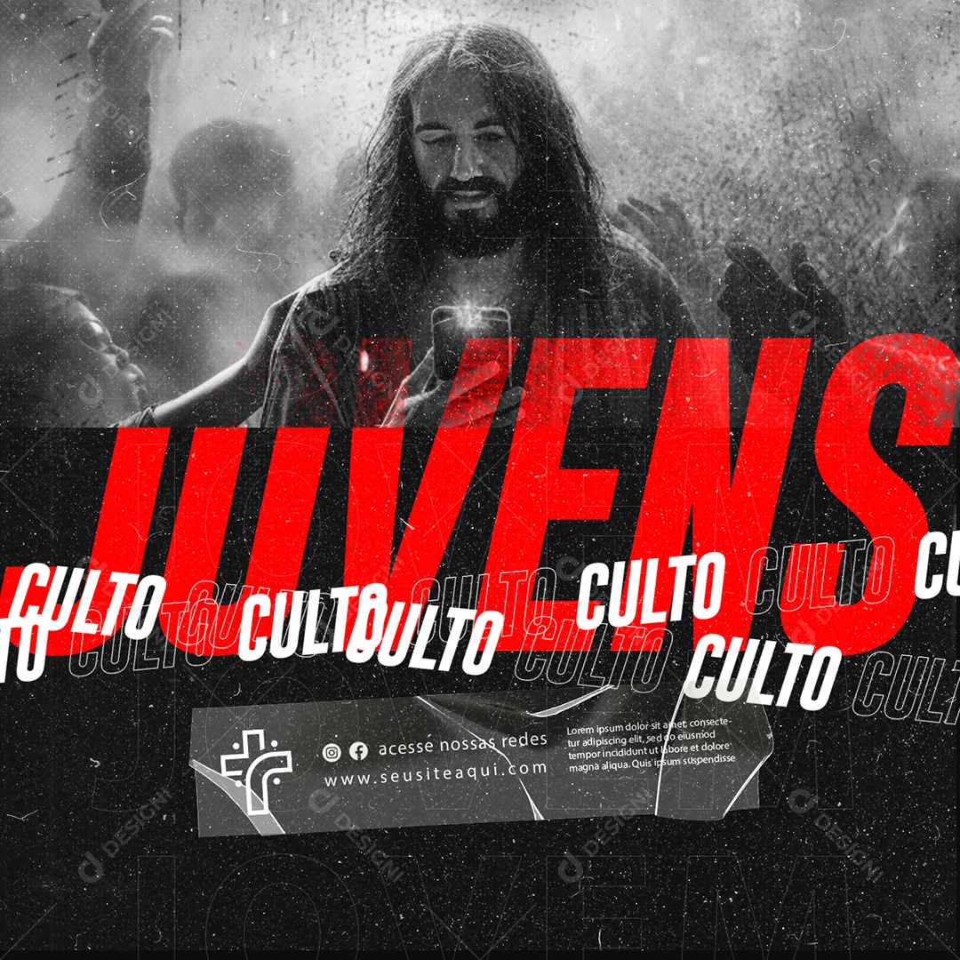 Gospel Culto Jovens Flyer Social Media PSD Editável