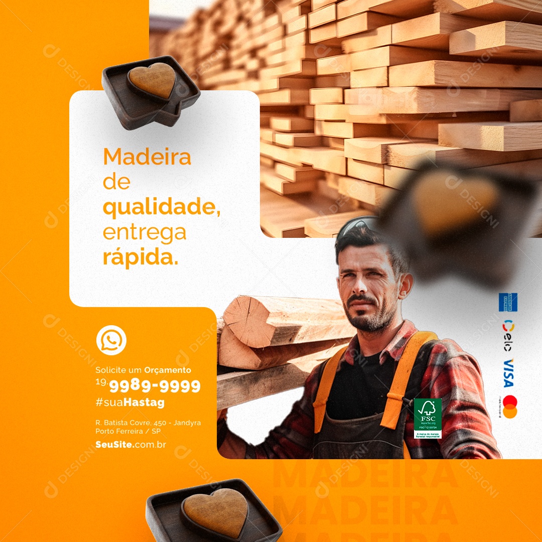 Madeireira Madeira de Qualidade Entrega Rápida Social Media PSD Editável