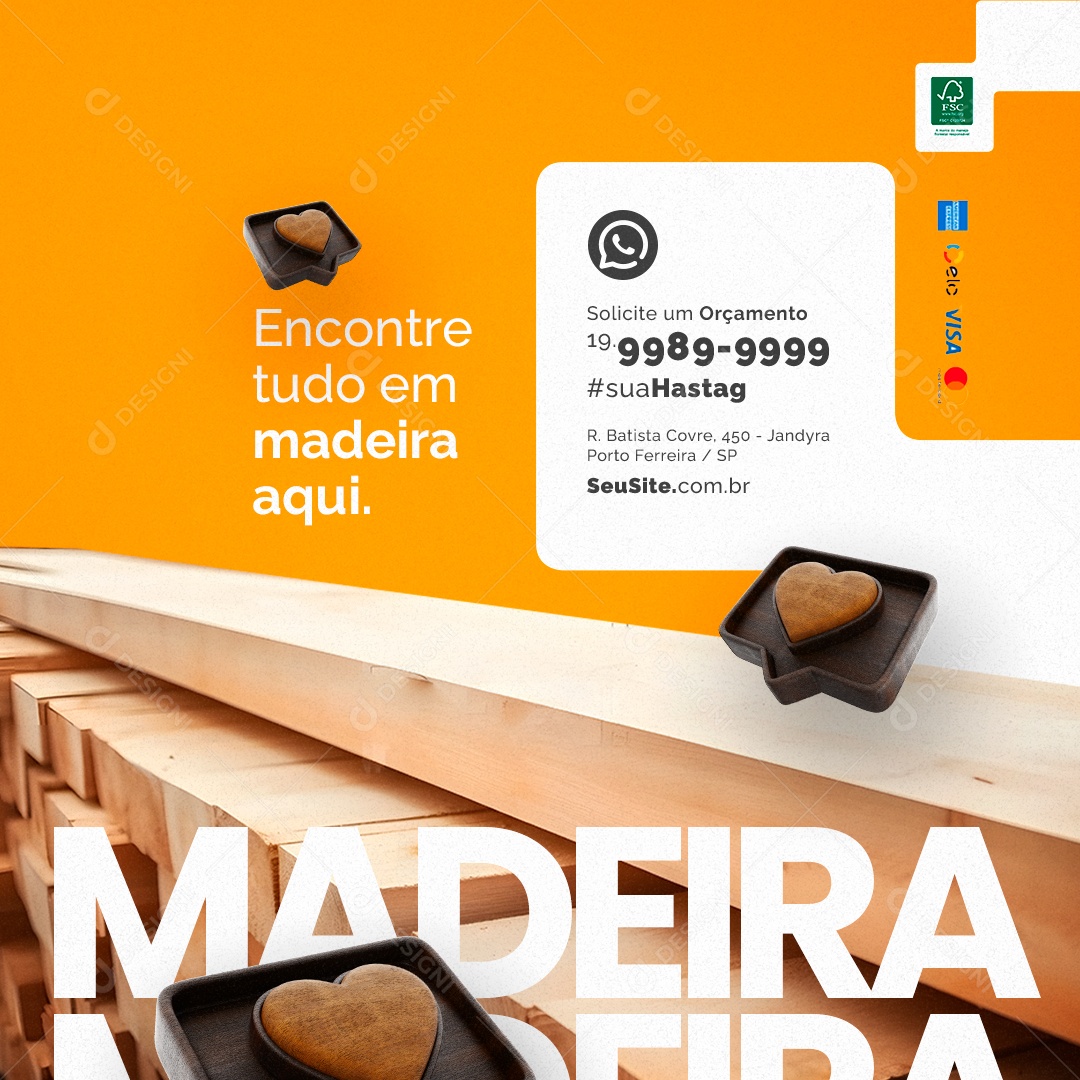 Madeireira Encontre Tudo em Madeira Aqui Social Media PSD Editável