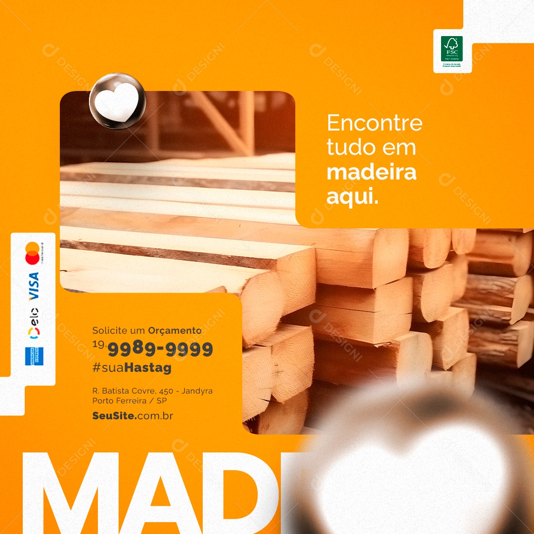 Madeireira Encontre Tudo em Madeira Aqui Social Media PSD Editável