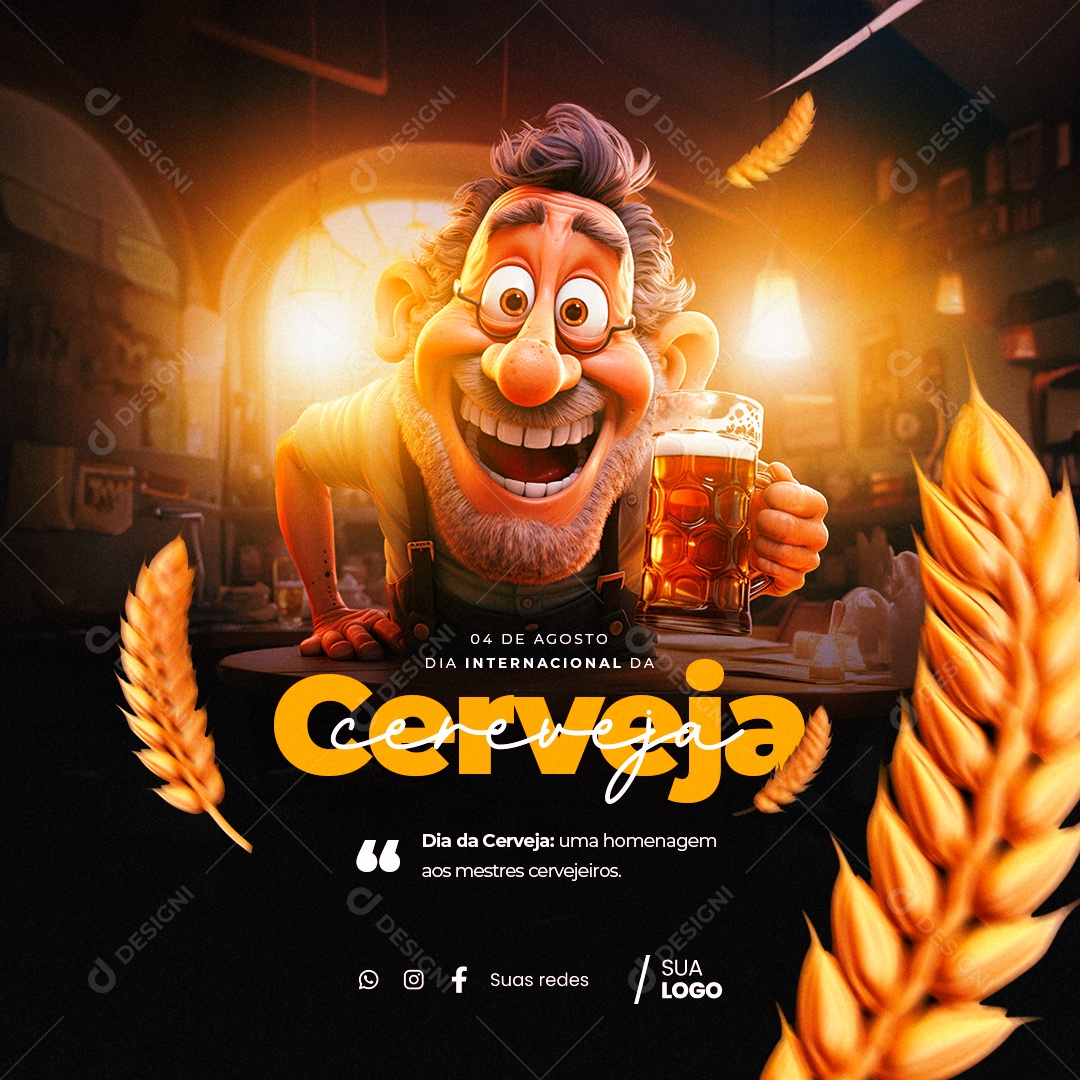 Dia Internacional da Cerveja Uma Homenagem aos Mestres Cervejeiros Social Media PSD Editável